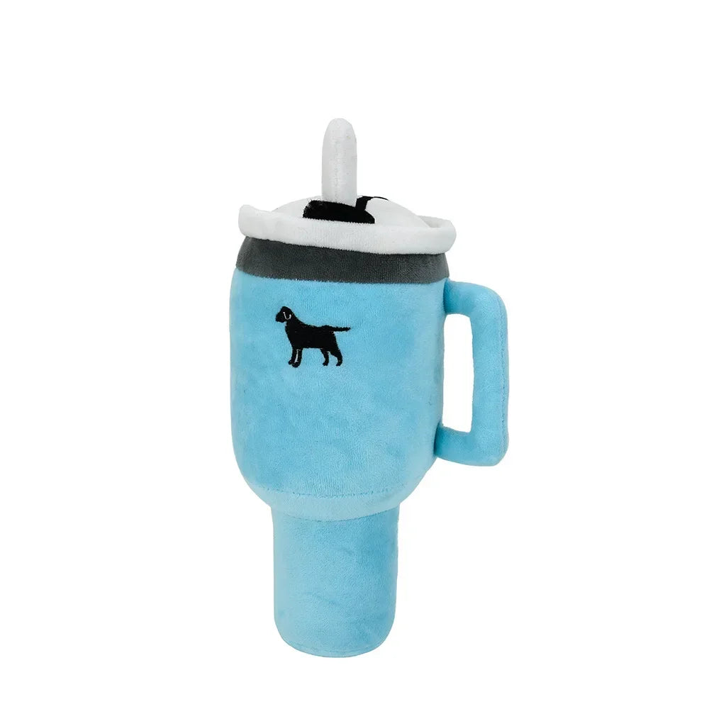 31cm Tall Squeaky Puppy Cup Plush Dog Toy with Handle and Straw Soft and Stylish Cup Shape Pet Toy for Small and Medium Dogs