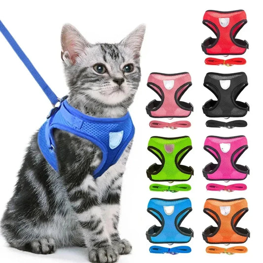 Cat Vest Walking Lead Leash Puppy Vest Collar Polyester Adjustable Mesh Dog Harness  Small Outdoor Dog Walking