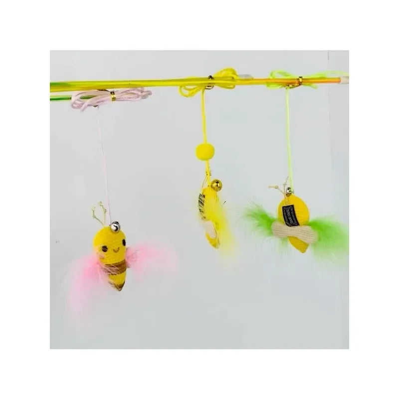1Pcs Random Color Cat Teaser Wand Funny Fake Feather Little Bee Design Kitten Teasing Stick Cat Wand Interactive Pet Toy