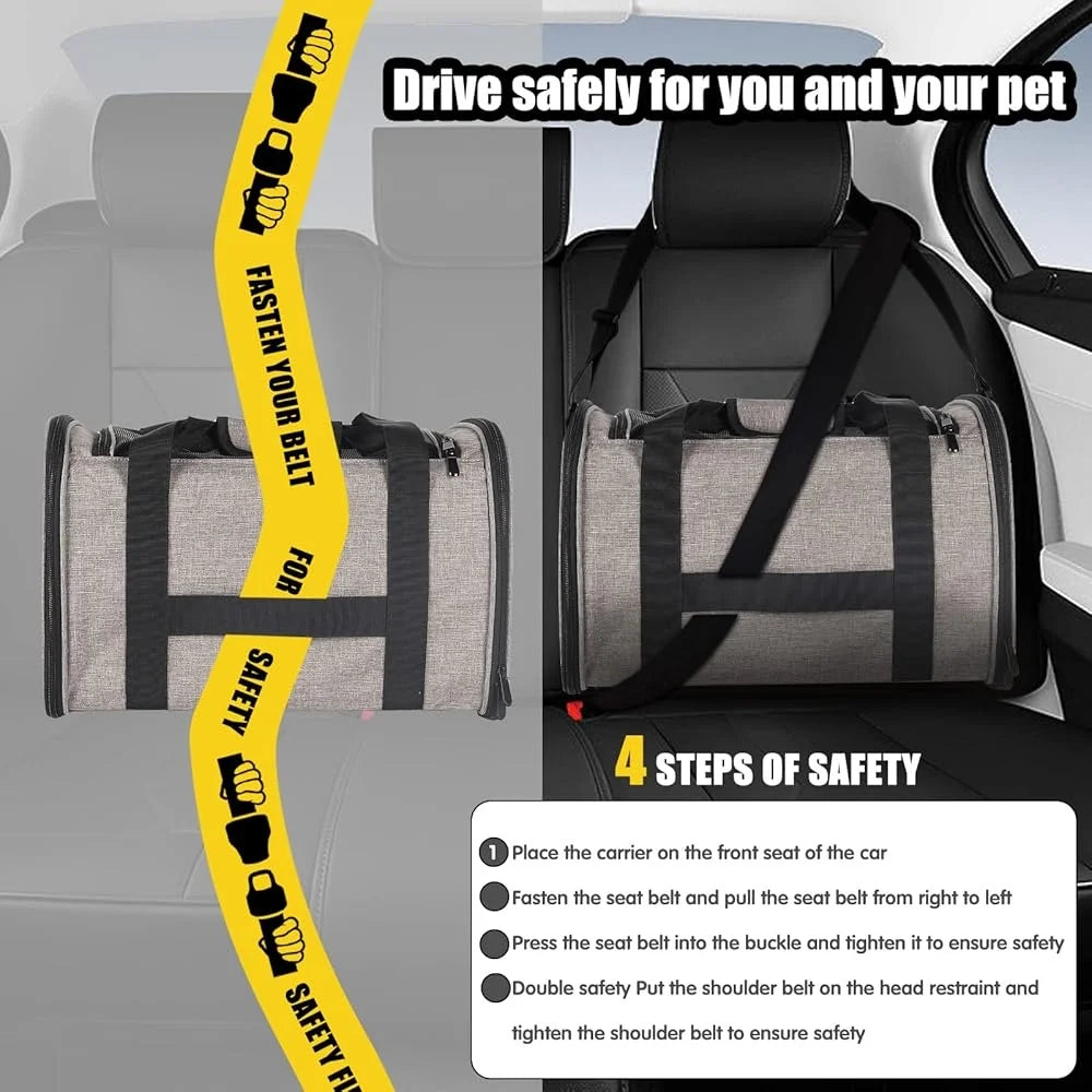 Airline Approved Cat Carrier Portable Collapsible Pet Travel Bag Breathable Mesh with Removable Fleece Pad Anti Escape Safety