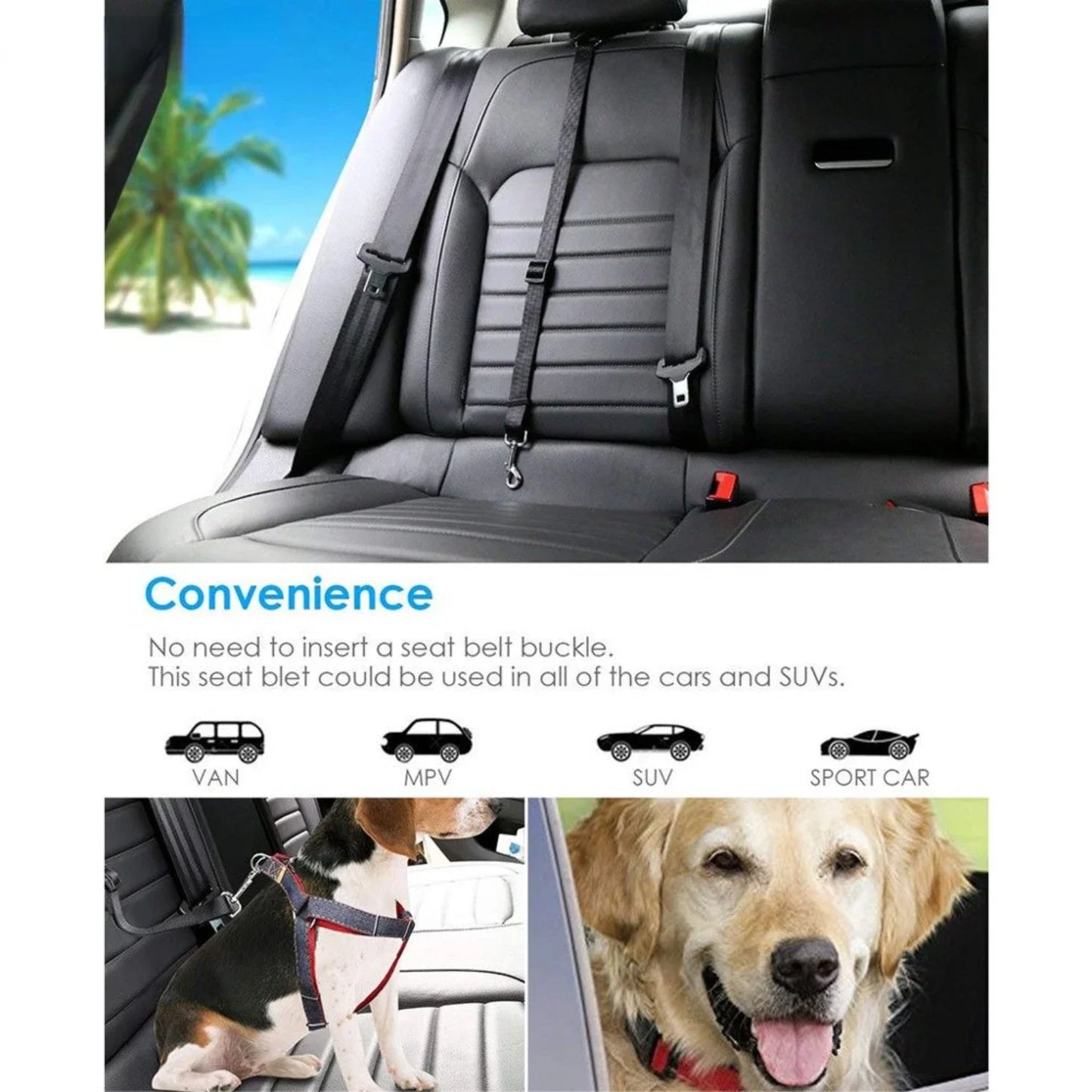 Adjustable Nylon Dog Cat Safety Seat Belt Restraint Leash for Car Headrest