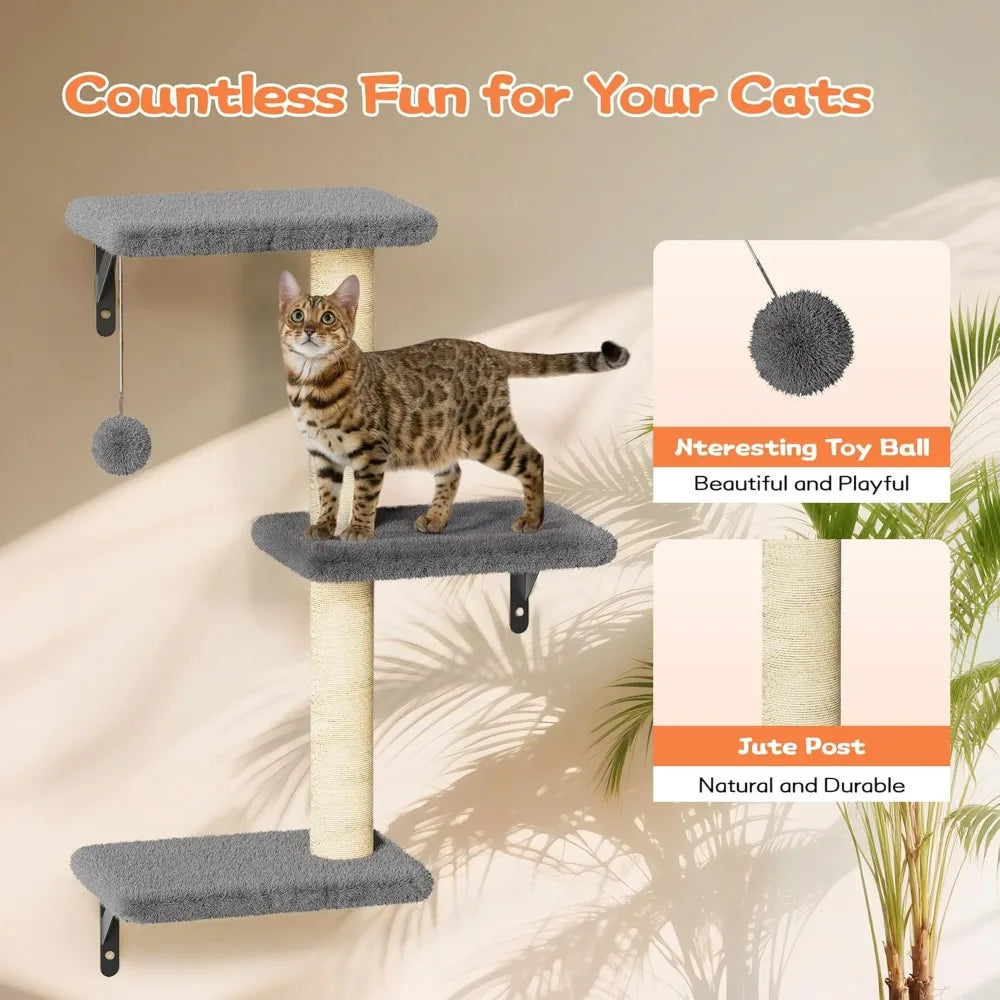 Cat Wall Shelves, Stable & Safe 6 in 1 Pet Walls Furniture Set with Wooden Cat Climber,House, Bridge, Tree, Steps