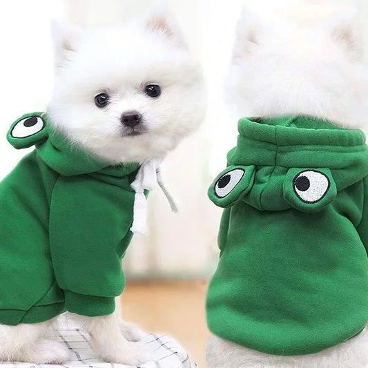 Dog Frog Costume, Pet Clothes Dog Hoodies Warm Sweatshirt Coat Puppy Autumn Winter Apparel Jumpsuit with Eye Hood