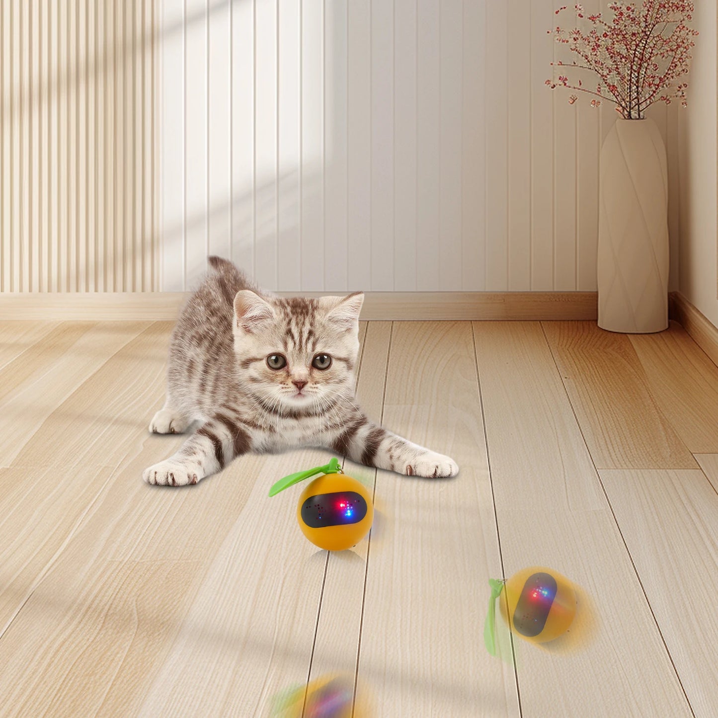USB Electric Cat Toy Moving Ball, Plush Mice and Feathers as Additional Toy, DIY N in 1 Pets Intelligent Automatic Teaser