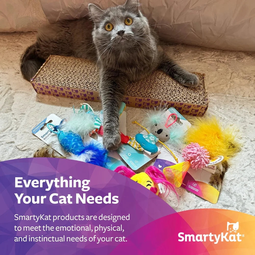 Interactive Cat Toy with Spinning Feather Wand and Rolling Track Ball Motion Activated Wobble Base Solo or Group Play