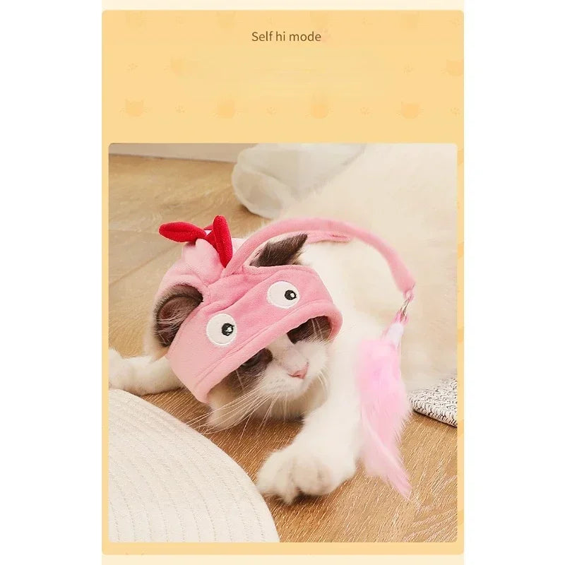 Cat Toys Cat Interactive Toys Kitten Fishing Headdres Hat Feathers Bait Fishing Head Covers Tease Pet Supplies Cat Accessories