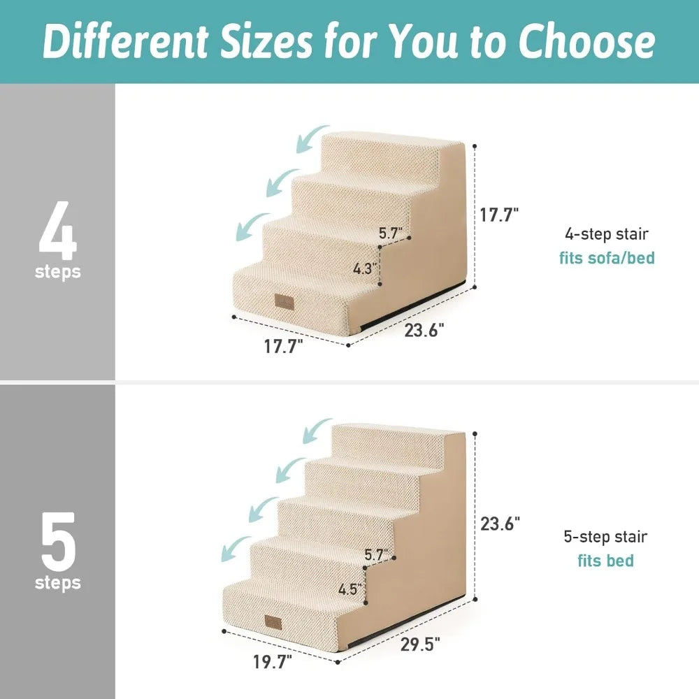 Dog Stairs for Small Dogs, 5 Tier Wider Pet Stairs for High Beds, 23.6" H Non-Slip Dog Steps for Old Cats, Puppies, Small Medium