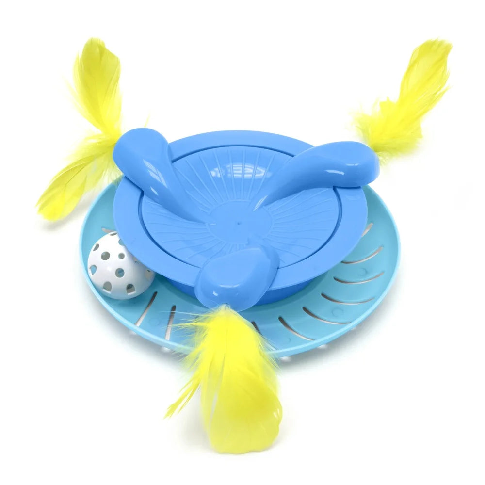 Interactive Cat Toy Ball Track Spinner with Feather Swats and Jingle Ball Engaging Playtime Exercise Fun