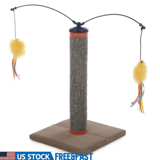 Scratch N Spin Carpet Cat Scratching Post with Interactive Spinning Wand Cat Toys Ideal Healthy Nail Growth and Stress Relief