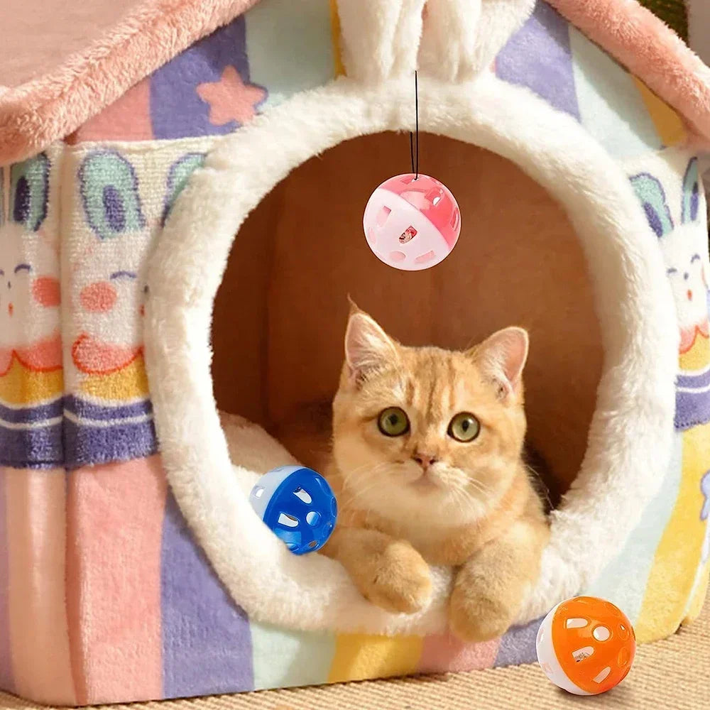 6/100Pcs Cat Toy Balls Pet Cat Kitten Play Plastic Balls with Jingle Bell Pounce Chase Rattle Toy Cat Toys Bulk Random Color Toy