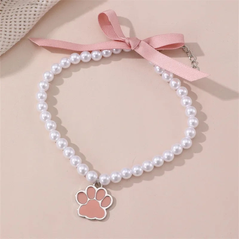 Bow Necklace with Sole Pendant, Pet Cat and Dog Accessories, Collar, Multi-color Optional