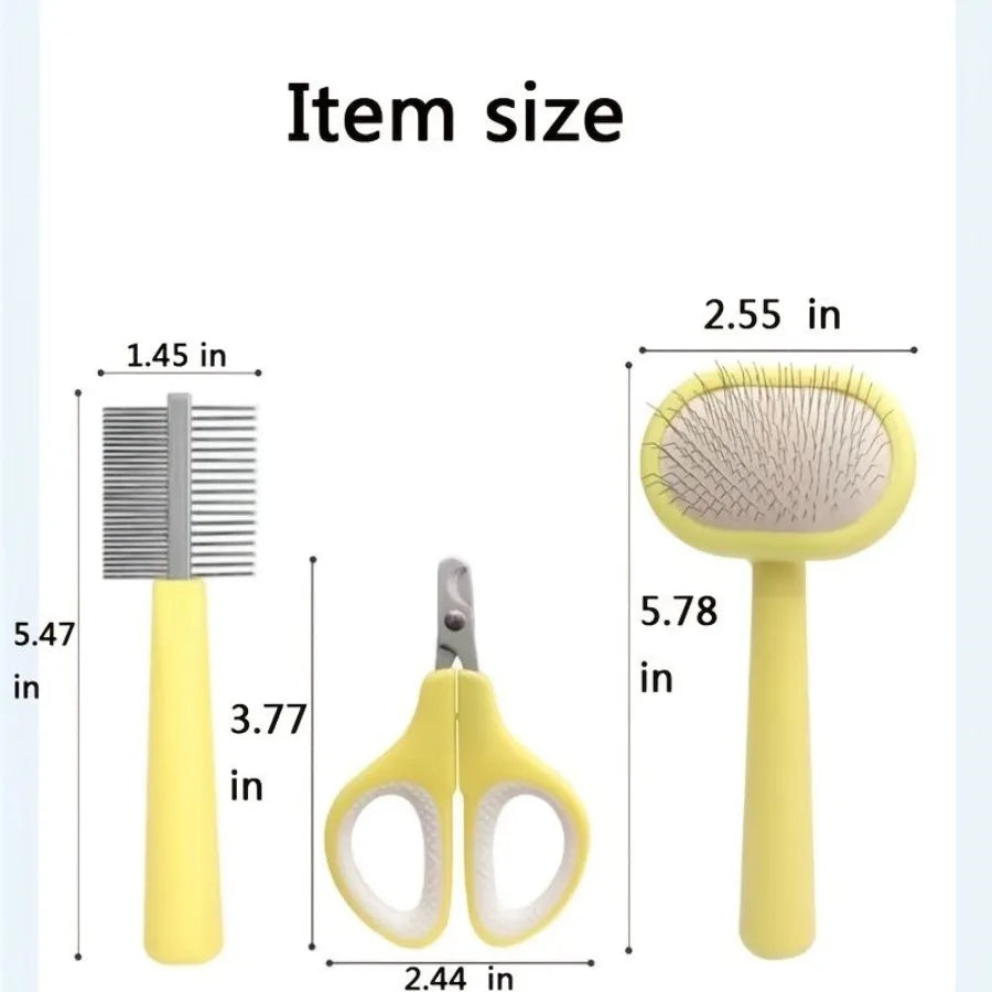 3pcs set Pet Grooming Set; Cat Hair Comb Cat Nail Scissors; Pet Comb Set For Dogs Cats