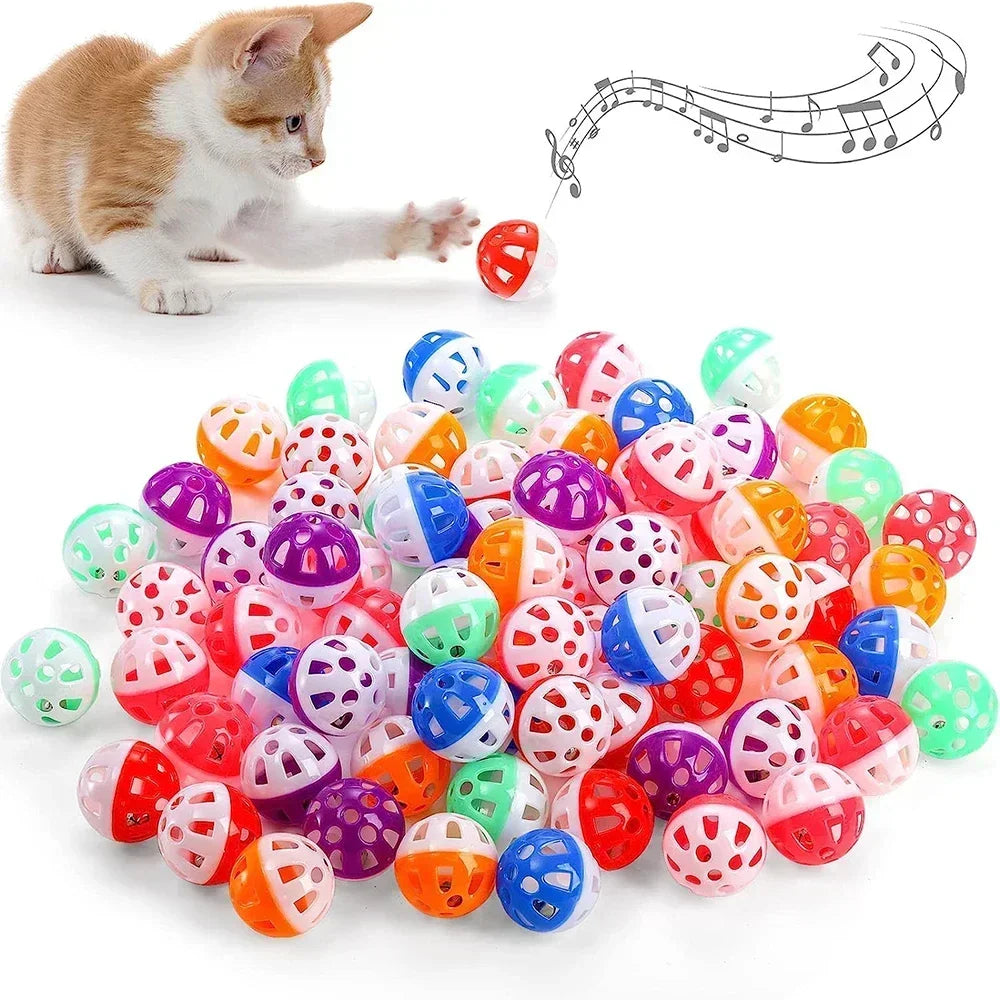 6/100Pcs Cat Toy Balls Pet Cat Kitten Play Plastic Balls with Jingle Bell Pounce Chase Rattle Toy Cat Toys Bulk Random Color Toy