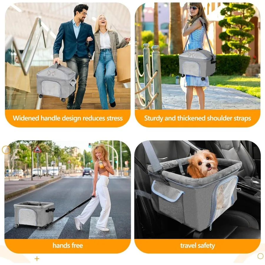 Pet Carrier for Small Dog Cat Cat Dog Carrier with Wheels Soft Sided Dog Rolling Crate Cat Travel Bag up to 20 Lbs Pet Stroller