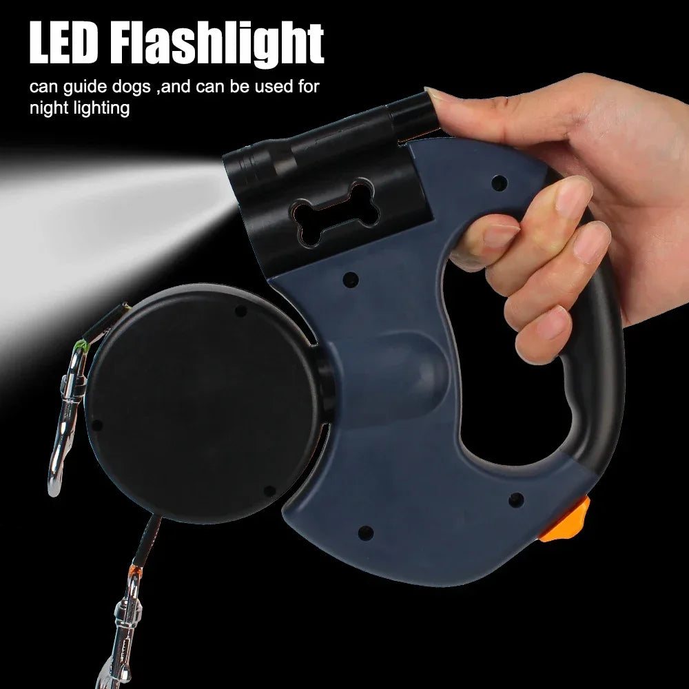 3m Dual Dog Leash With Flashlight Waste Bag Box Pet supplies Double-Ended Traction Rope Dogs Strap Auto Retractable Roulette Dog