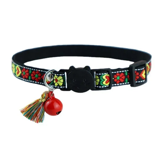 cat and embellished for colorful pet bells collars dog and jacquard tassels collar pattern plaid with Adjustable collar cat