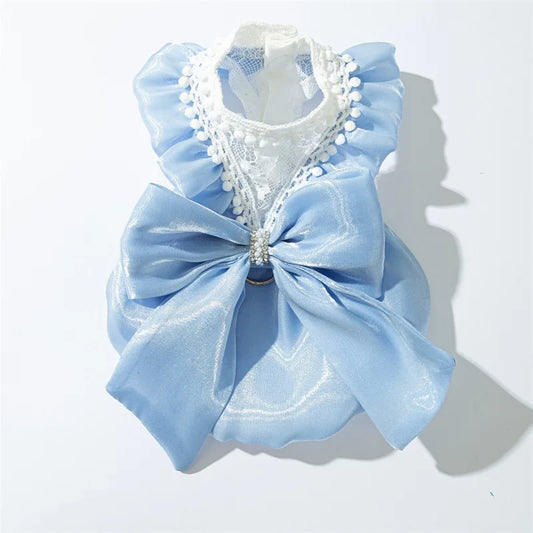 Adorable Small Dog Tutu Dress with Bowknot Lace Princess Puppy Clothes Outfit Apparel Female Cute Cat Skirt Patchwork Pet Dress