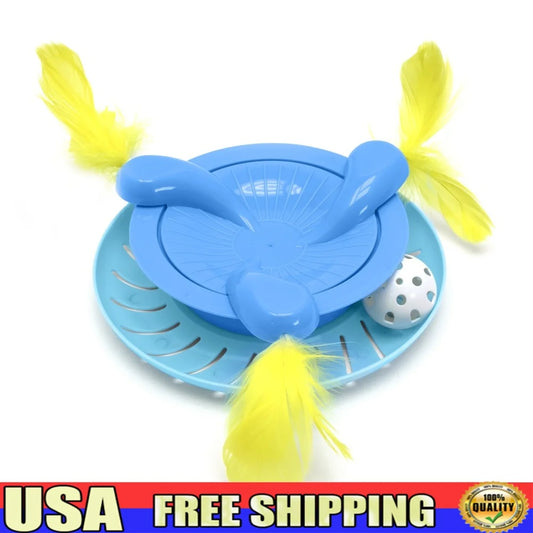 Interactive Cat Toy Ball Track Spinner with Feather Swats and Jingle Ball Engaging Playtime Exercise Fun