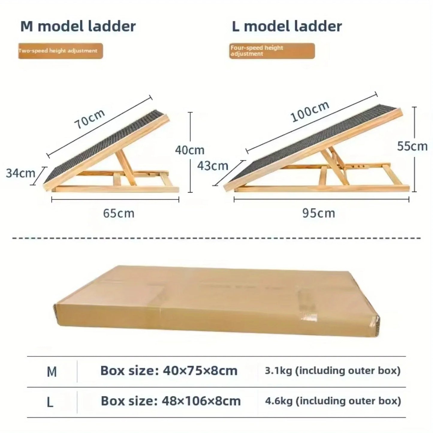 Adjustable wooden dog ramp, dog ladder, steps, special pet stairs, suitable for indoor sofa up and down and play, folding, easy