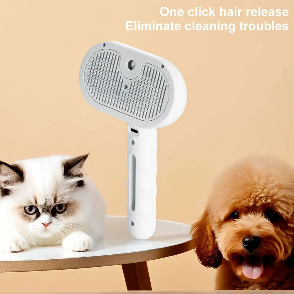 3 in 1 Cat Steam Brush Pet Spray Hair Removal Comb with Release Button Cat Grooming Brush Rechargeable Dog Brush