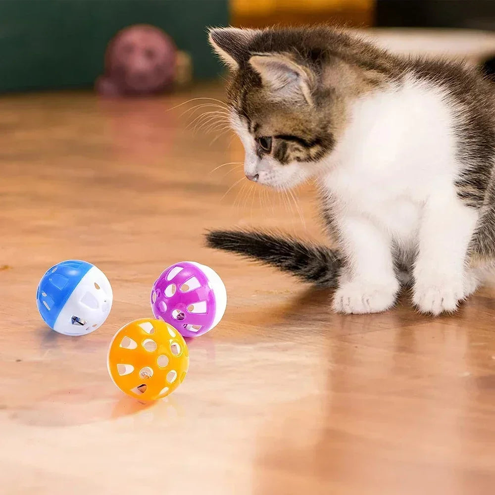6/100Pcs Cat Toy Balls Pet Cat Kitten Play Plastic Balls with Jingle Bell Pounce Chase Rattle Toy Cat Toys Bulk Random Color Toy