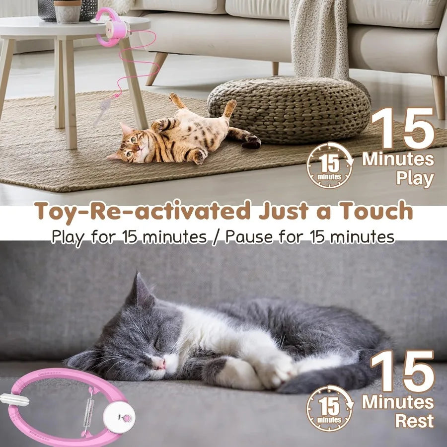 Interactive Cat Toys Rechargeable Feather Toy for Indoor Cat Hanging Retractable Teaser Toy Automatic Kitten Play Chase Exercis