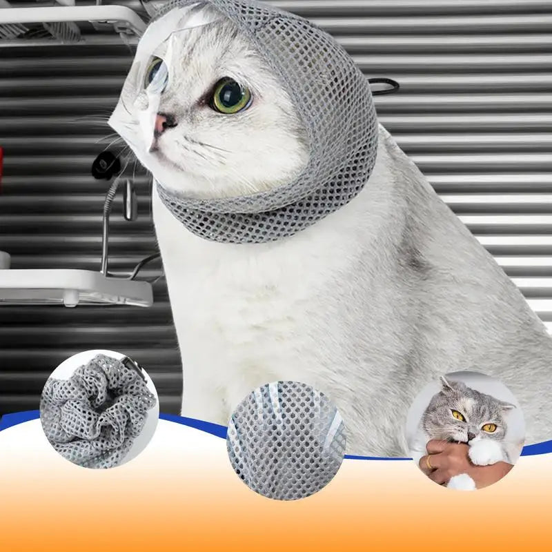 Cat Hood Anti-Bite Breathable Kitten Face Protection Adjustable Pet Grooming Muzzle Anti Scratch Cat Grooming Restraint Bags For