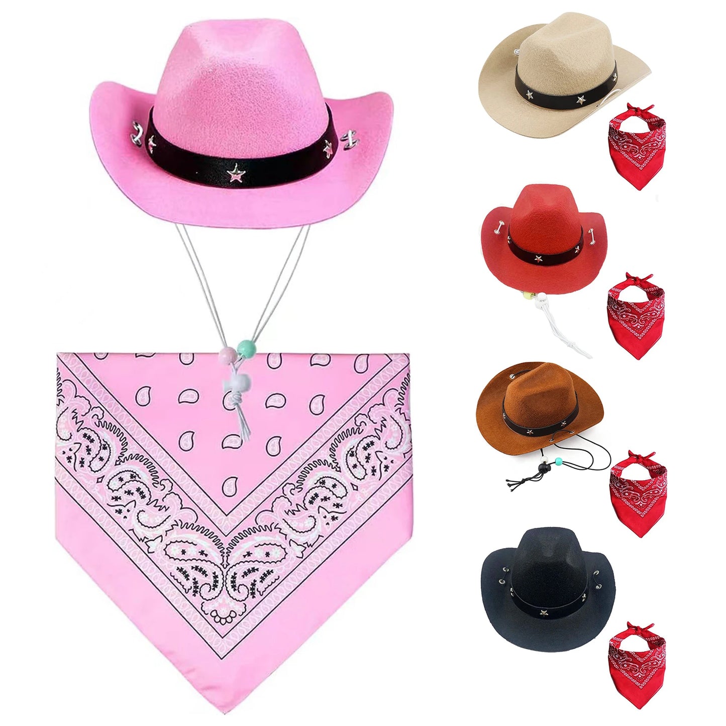 Western Cowboy Dog Costume Hat Scarf Set Adjustable Buckle Stylish Funny Dog Costumes for Small Medium Large Dogs Pets