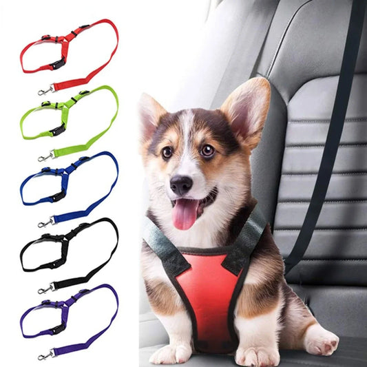 Adjustable Nylon Dog Cat Safety Seat Belt Restraint Leash for Car Headrest