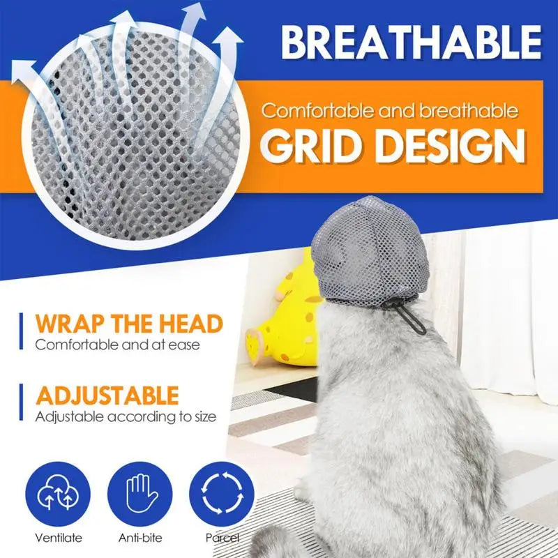 Cat Hood Anti-Bite Breathable Kitten Face Protection Adjustable Pet Grooming Muzzle Anti Scratch Cat Grooming Restraint Bags For