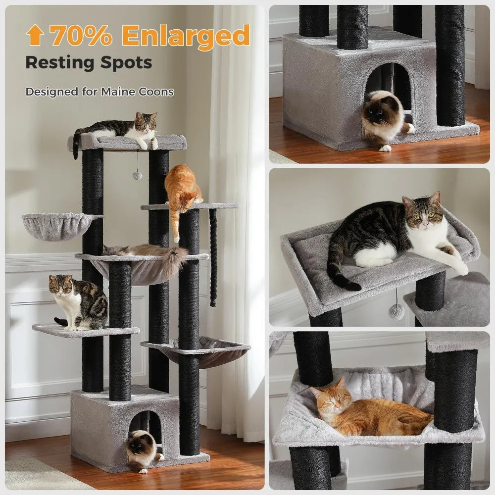 Large Cat Tree-67 Tall Cat Tower for Indoor Cats Large Adult with 13 Thick Black Scratching Posts , Multi- Level Cat Condo