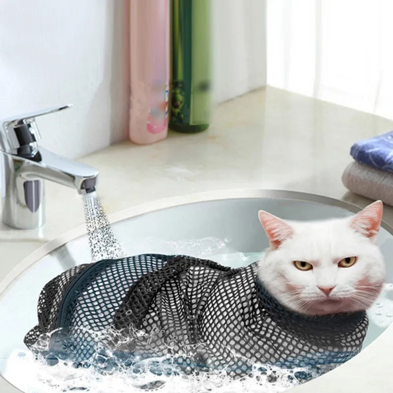 Mesh Cat Groom Bath Bag Pet Adjustable Grooming Washing Bags Cat Anti Scratch Bite Nail Trim Inject Examing Restraint Bags