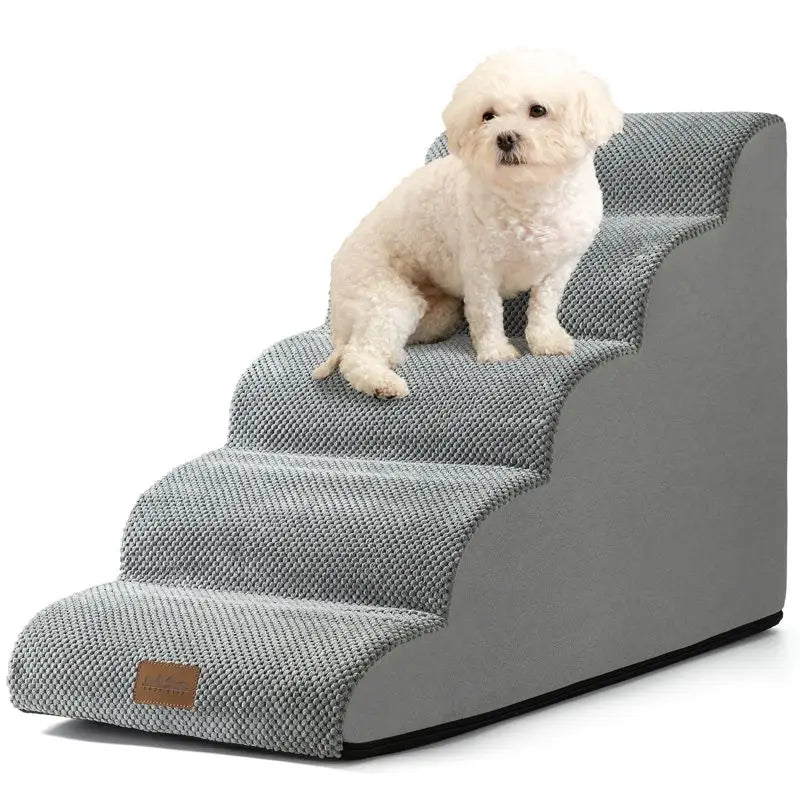Dog Stairs for Pets Foam Ramp with Non Slip Base Waterproof Washable Cover Lightweight Portable Pet Steps for Bed Sofa