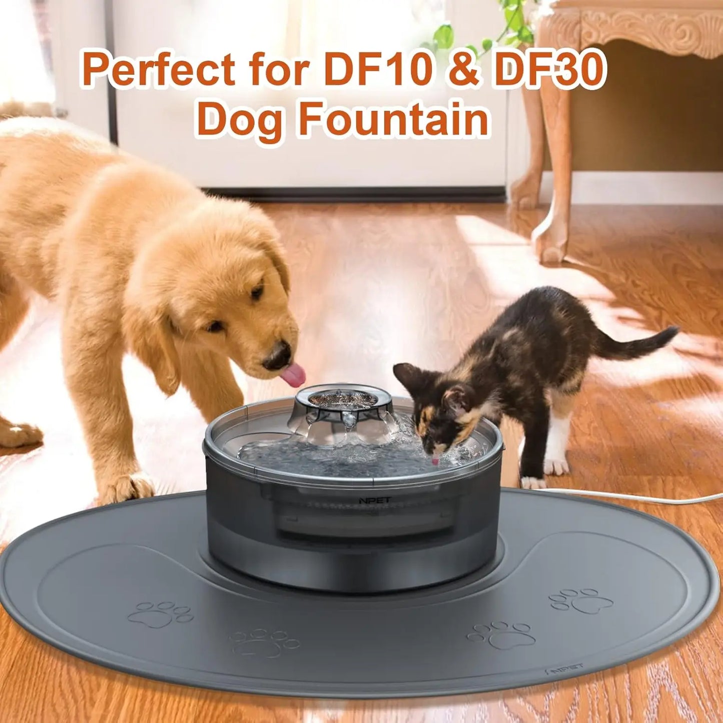 NPET Waterproof Silicone Dog Food Mat for DF10 Dog Fountain, Slip Resistant Dishwasher Safe Pet Feeding Mat,(28" x 21.26")