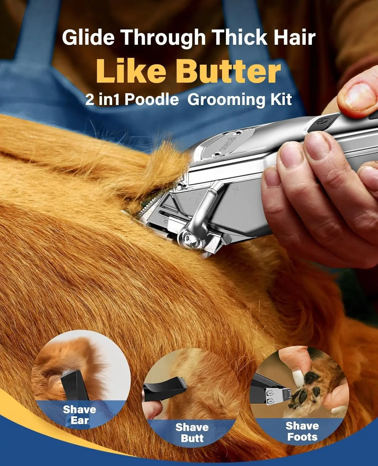 Pet Grooming Kit for Heavy Thick Hair&Coats/Low Noise Rechargeable Cordless Pet Shaver with Stainless Steel Blade and Dog Paw