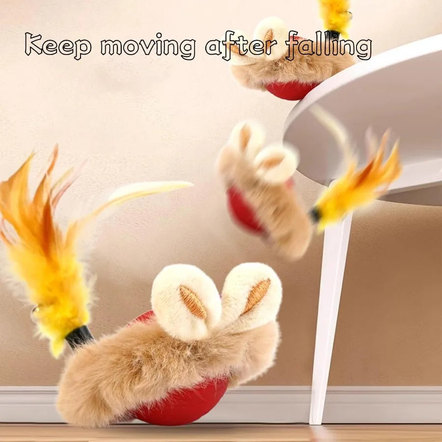 Cat Interactive Ball Toy with Feather The Upgrade Agile Moving Cats Ball Touching Automatic Moving for Bored Indoor Adult 3in1