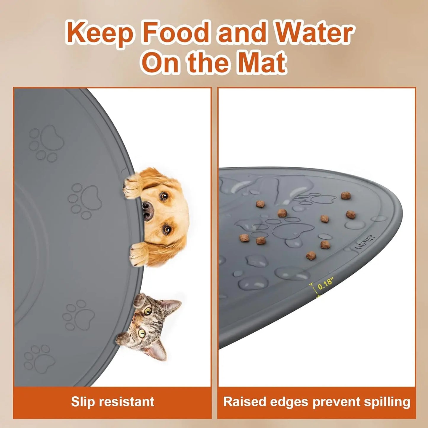 NPET Waterproof Silicone Dog Food Mat for DF10 Dog Fountain, Slip Resistant Dishwasher Safe Pet Feeding Mat,(28" x 21.26")