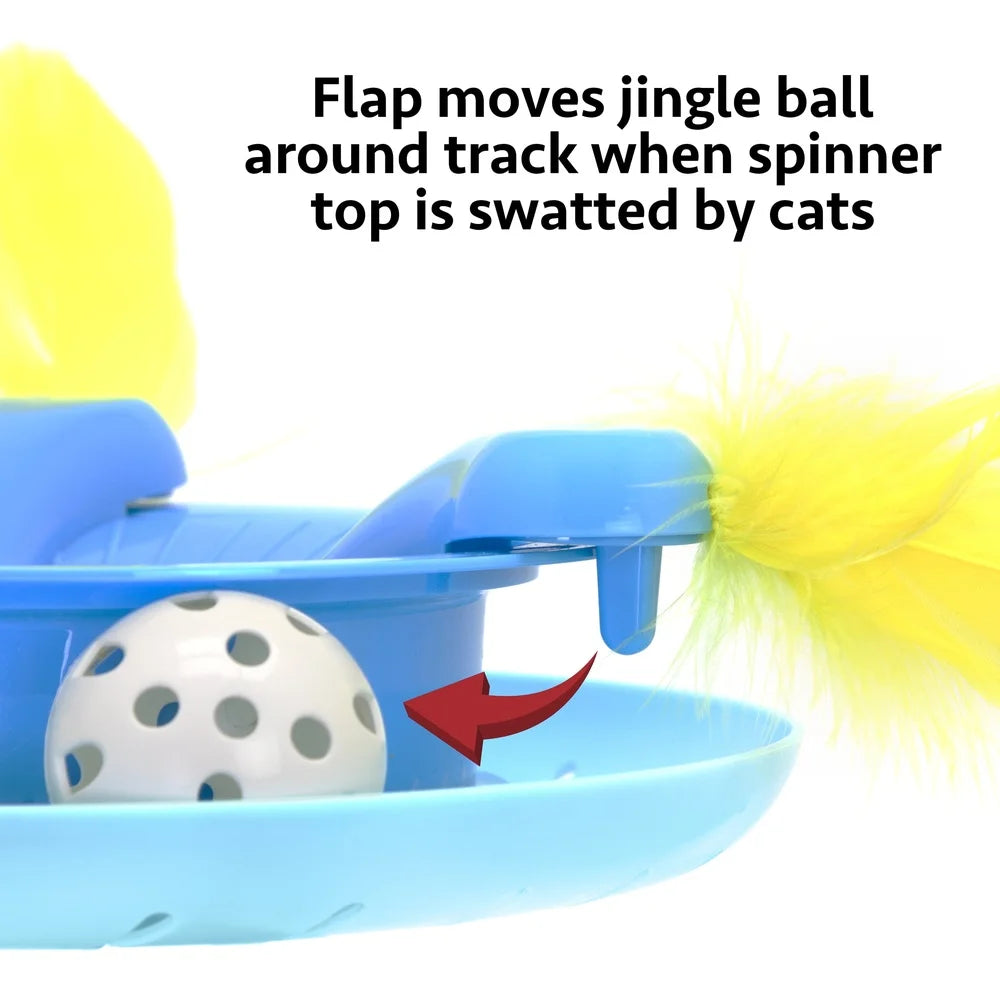 Interactive Cat Toy Ball Track Spinner with Feather Swats and Jingle Ball Engaging Playtime Exercise Fun
