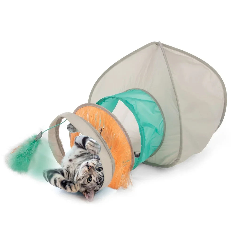 Fringe Cat Hideout Tunnel Toy Cozy Space Cats Crinkle Material Engaging Feather Ribbon Natural Hunting Fun Indoor Play