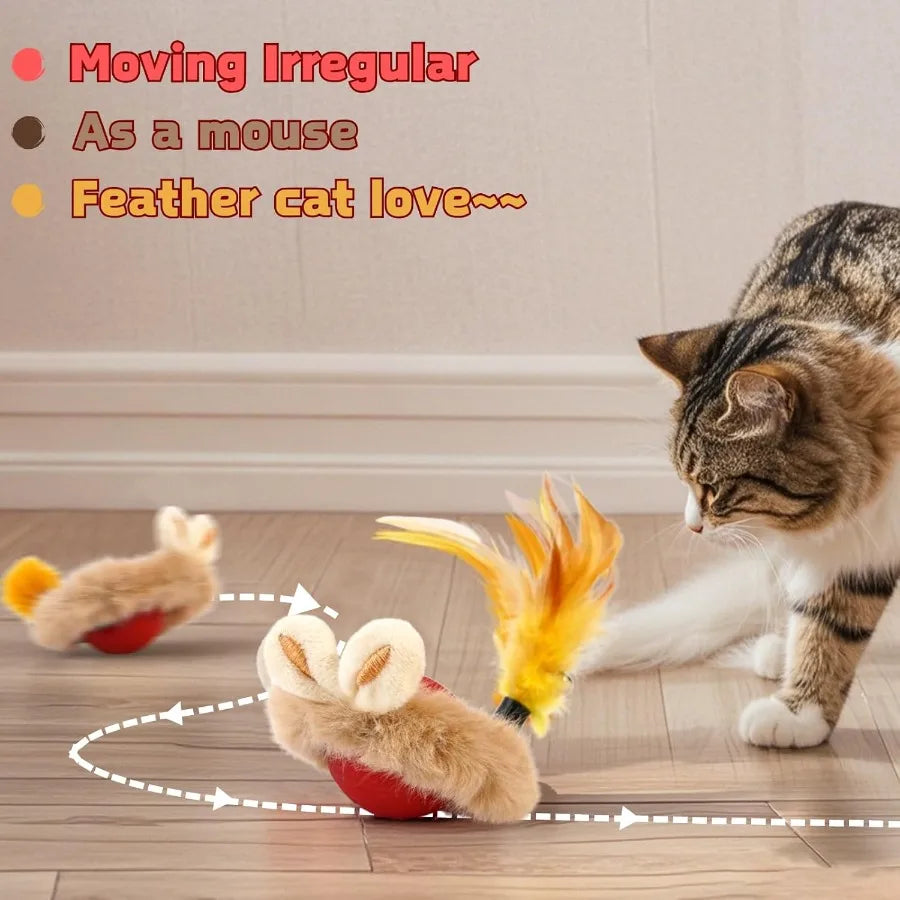 Cat Interactive Ball Toy with Feather The Upgrade Agile Moving Cats Ball Touching Automatic Moving for Bored Indoor Adult 3in1