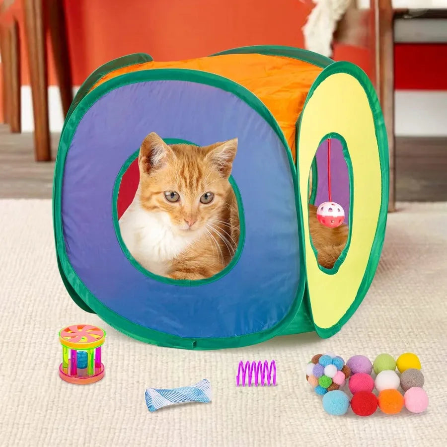 Cat Toys Bundle 33 Pack Interactive Kitten Toys for Indoor Cats Kitty with Collapsible Play Tunnel Tube Tent Feather Wand Tease