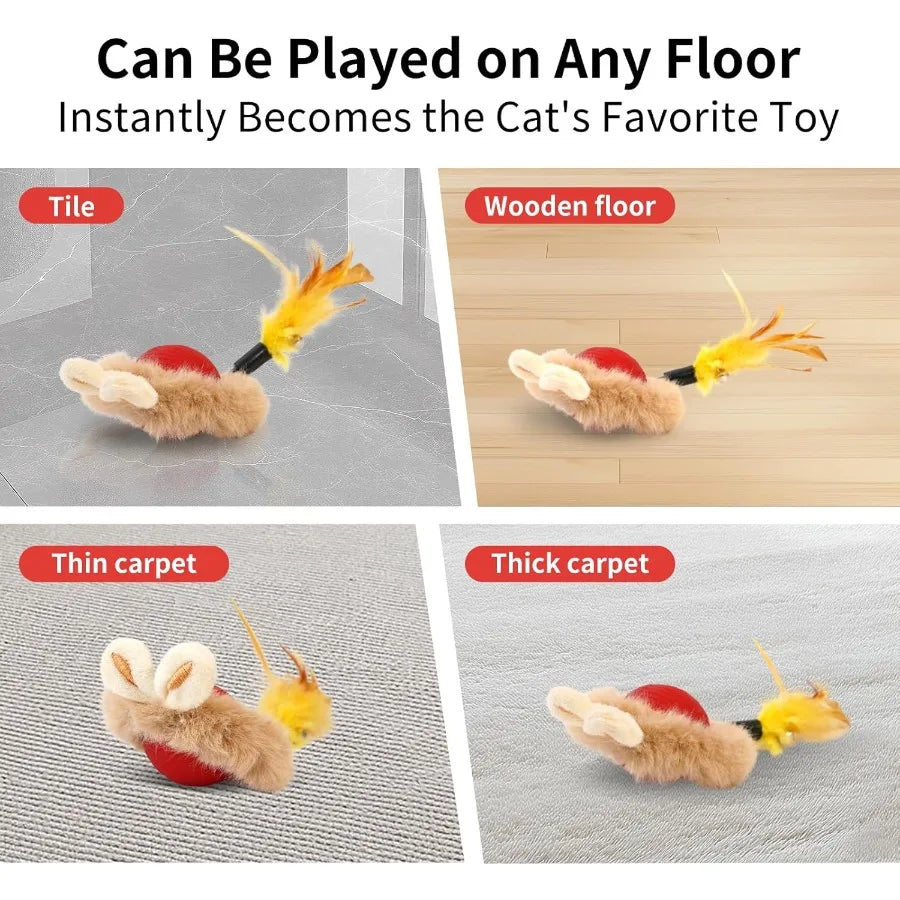 Cat Interactive Ball Toy with Feather The Upgrade Agile Moving Cats Ball Touching Automatic Moving for Bored Indoor Adult 3in1