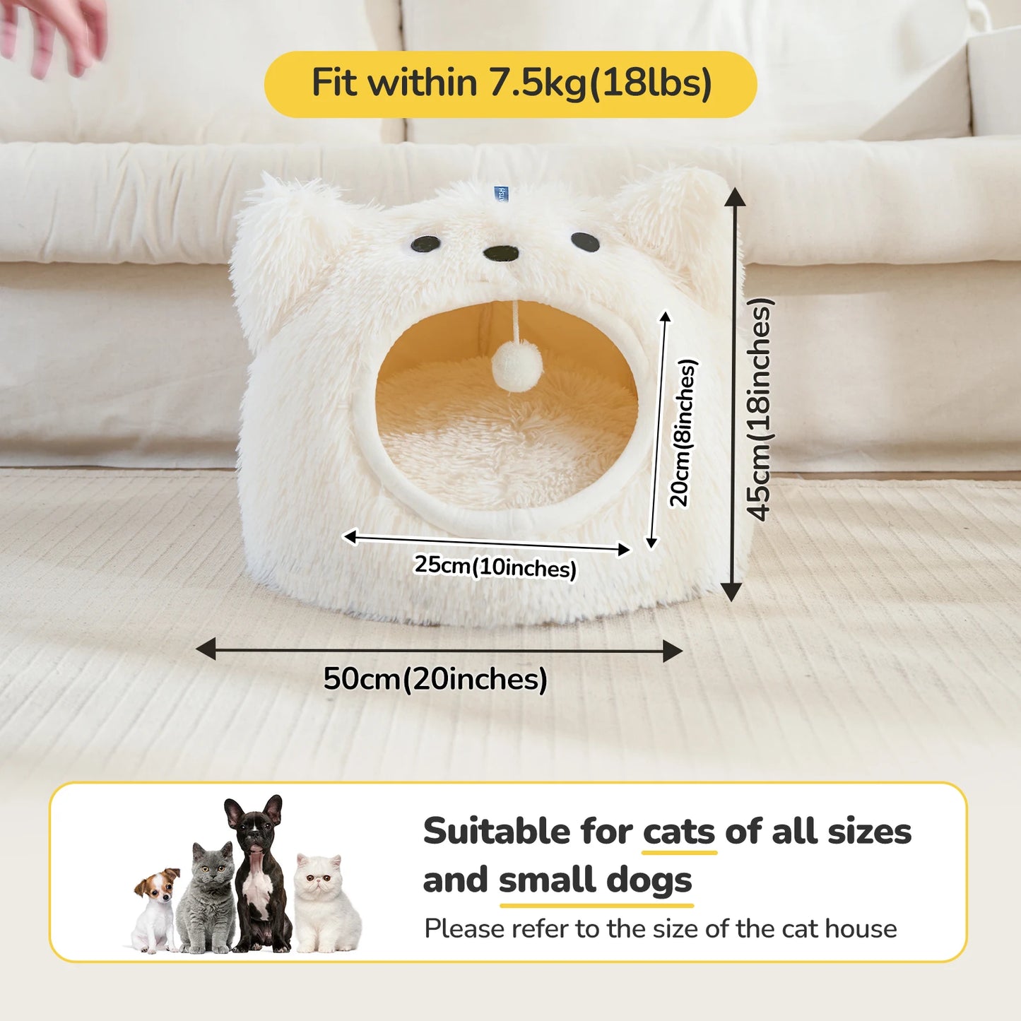 CATISM Cat Head Shape Cute Cat Bed,  Soft Plush Hooded Cat House, Self Warming Cat Cave, Cozy Cat Pod for Indoor Cat or Small Do
