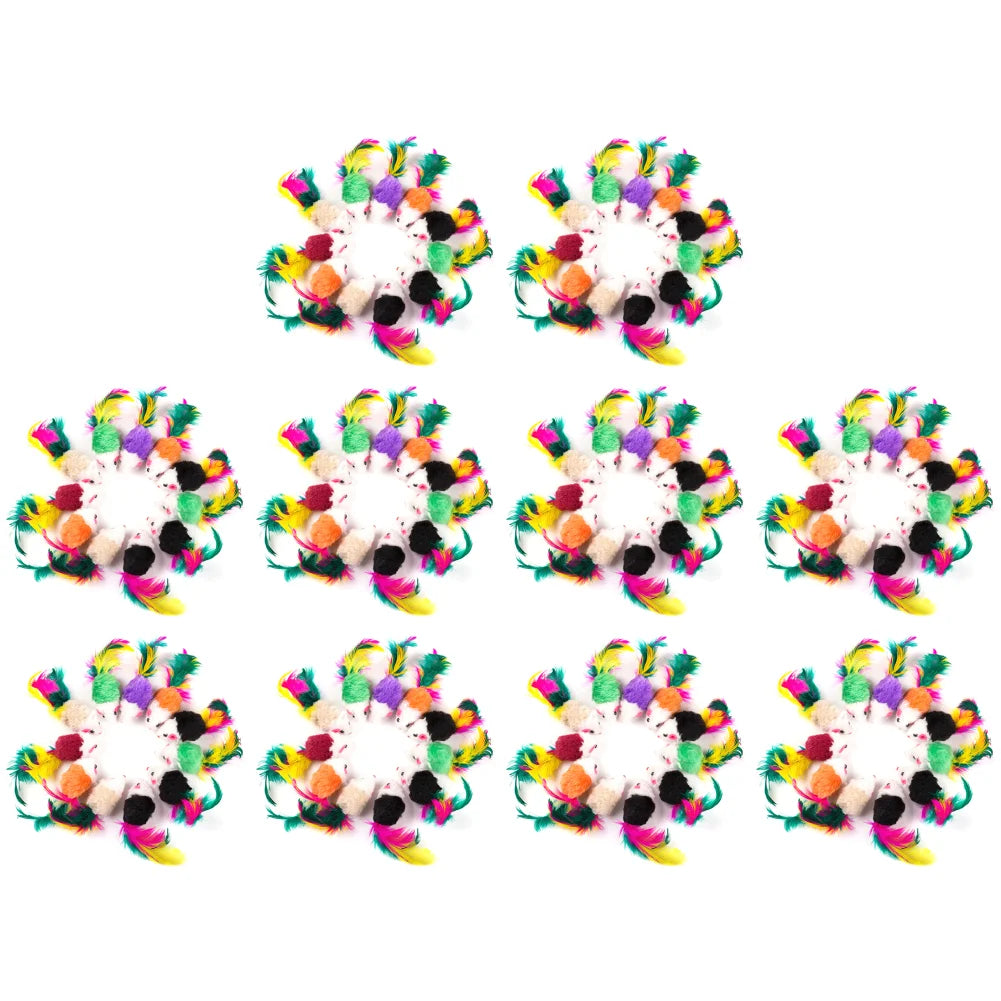 10-200Pcs False Mouse Pet Cat Toys Mini Funny Playing Toys for Indoor Cats Play Fetch with Colorful Feather Plush Cat Mice Toys