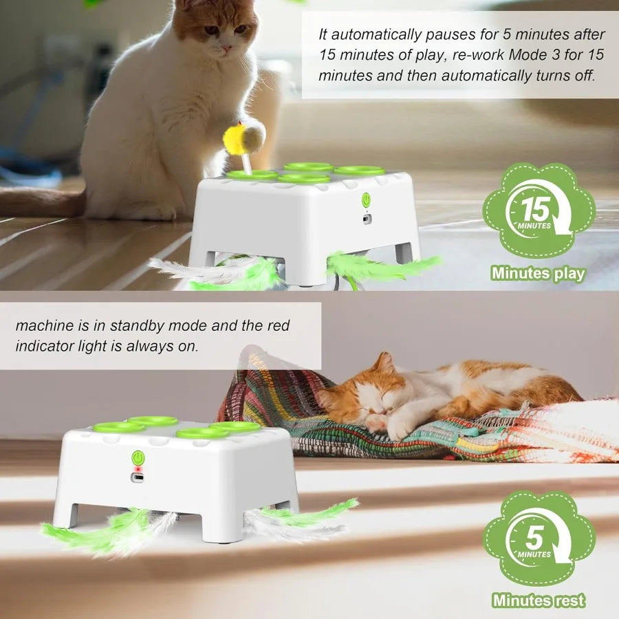 Cat Toys Interactive Cat Toys 2in1 Automatic Cat Toy 4 Holes Mice Whack A Mole Cat Mouse Toy with Moving Feather Portable USB R