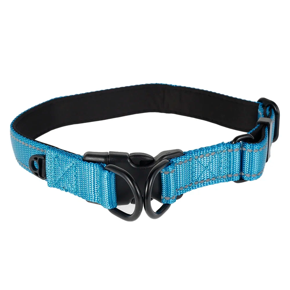 Dog Collars Soft Padded Nylon Neck Collar With Reflective Strip Pet Supplies For Puppies Small Medium Large Dogs (16-23.6 inch)