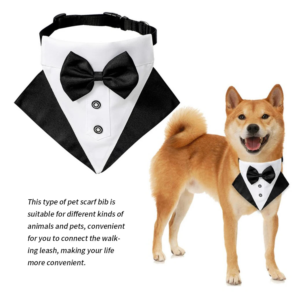 Pet Bandana Bowknot Pet Neckerchief Cotton Decoration Animal Bib Scarf with Collar, Red Black, L