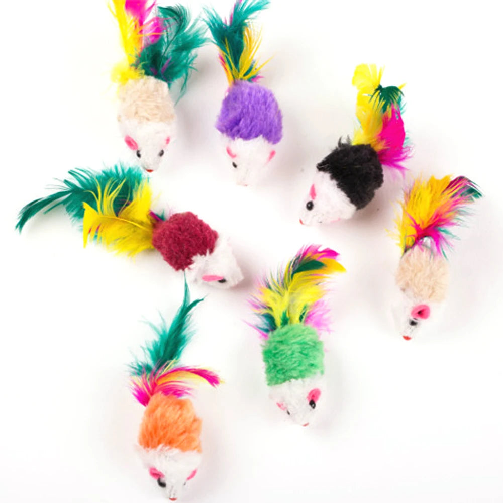 10-200Pcs False Mouse Pet Cat Toys Mini Funny Playing Toys for Indoor Cats Play Fetch with Colorful Feather Plush Cat Mice Toys