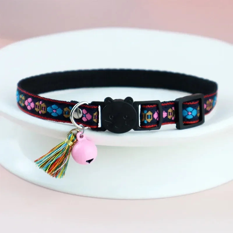 cat and embellished for colorful pet bells collars dog and jacquard tassels collar pattern plaid with Adjustable collar cat