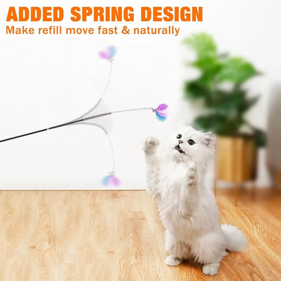 2025 Latest Cat Toys 2 in 1 Spring Cat Wand Toy with 2PCS UltraLong Cat Teaser 4PCS Spring Steel Wire 5PCS Feather Refills for